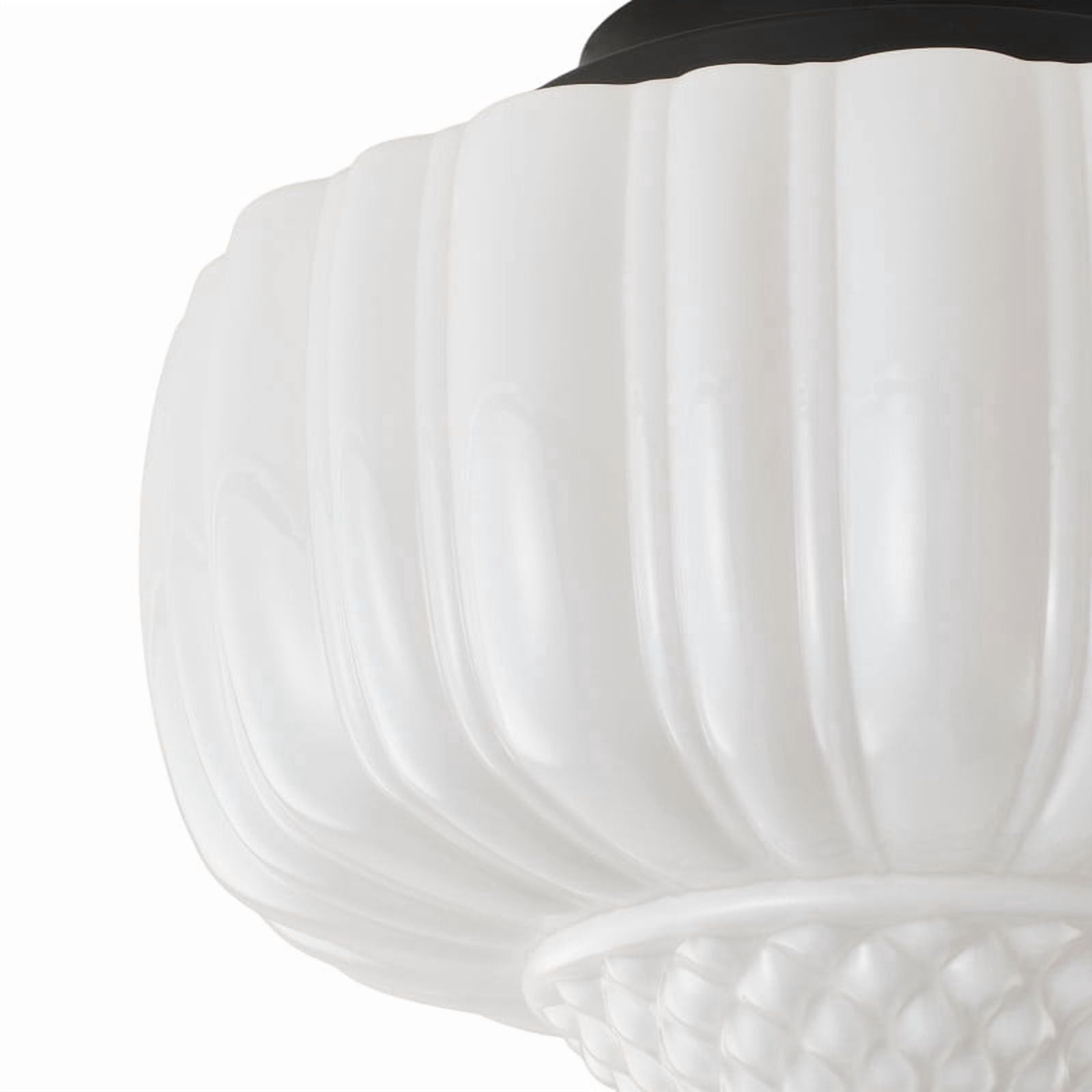 Modern Black Semi Flush Mount Ceiling Light – 13.78" Iron Frame with Ribbed White Glass Shade, E12 Base Fixture for Bedroom, Entryway & Farmhouse