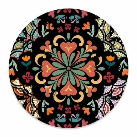 Wall Clock Black Turkish Pattern Clocks PVC Silent Non-Ticking Battery Operated Decorative Vintage Abstract Flower Round Clock for Home Living Room Kitchen Bedroom Office School Wall Decor 10 Inch