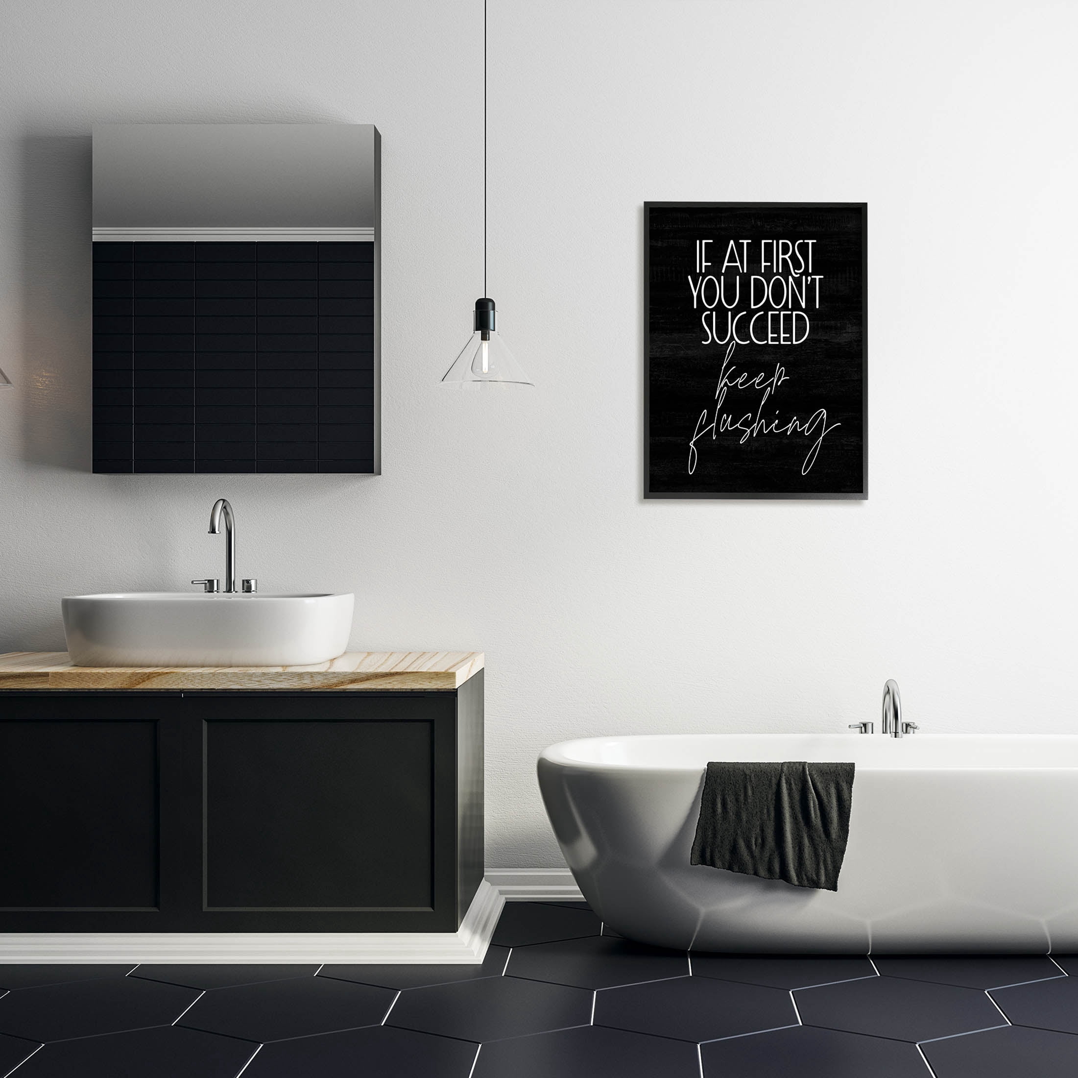 Stupell Industries Keep Flushing Funny Bathroom Graphic Art Black Framed Art Print Wall Art, Design by Lil' Rue
