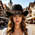 thumbnail image 2 of Classic Western Cowboy Hat Felt Cattleman Shapeable Brim for Men Women Cowgirl Halloween Rodeo Accessory, 2 of 5