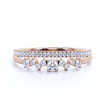 ZigZag Style 1.10 Carat Round Cut Diamond Moissanite Unique Style Engagement Ring, Dainty Ring, Slim Ring, Wedding Ring in 10k Solid Rose Gold, Gift For Her, Promise Ring, Bridal Set, Matching Band