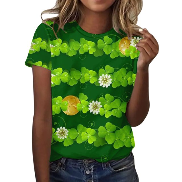 Prolriy T-Shirt de la Saint-Patrick pour Femmes Printemps Col Rond Manches Courtes Imprimé Saint-Patrick T-Shirts Décontractés Amples pour Femmes, Hauts pour Femmes Bronze TTG