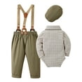 thumbnail image 2 of CARETOO Baby Boy Clothes Suit Romper Shirt Beret Hat Suspender Pants Bowtie Outfit Wedding Set 0-18M, 2 of 17