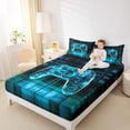 thumbnail image 4 of Feelyou Cyan Futuristic Gamepad Bed Sheets, Neon Gradient Square Stripes King Sheets, Gaming Controller Sheet Set, Breathable Home Decor, 4pcs, 4 of 7