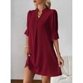 thumbnail image 3 of Burgundy Womens V-Neck Short Sleeve Shift Dress, Casual A-Line Mini Dress For Summer Vacation, 3 of 5