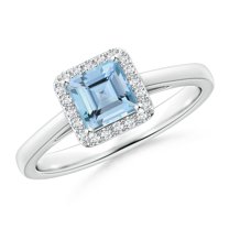 ANGARA Natural Classic Square Aquamarine Halo Ring in 14K White Gold for Women (Size-5mm) | March Birthstone, Birthday, Anniversary, Jewelry Gift for Women | Natural Aquamarine Ring