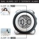 thumbnail image 5 of Reloj despertador digital, pantalla de fecha y hora, doble campana, muy fuerte para personas que duermen profundamente, alarma dual, luz de fondo azul para adolescentes, 5 of 8