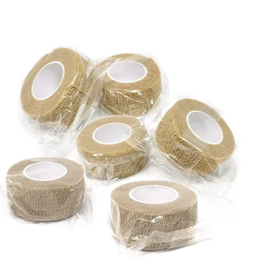 1"x5 Yards, 6/Pack Bandage Self Adhesive Elastic Stretch Home First Aid Cohesive Tan Rolls Wrap, Vet Tape