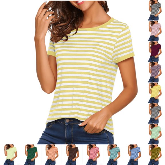 SROBPTY Womens T-Shirts Fashion Print Crew Neck Short Sleeve Lightweight Summer Tops for Everyday Use