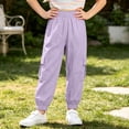thumbnail image 2 of ZHOGXU Lightweight Summer Solid Color Cargo Trouse With Pocket Elastic Waist Kids Girls Pants Comfortable Everyday Wear, 2 of 8