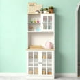 thumbnail image 3 of S-HOME Versatile Freestanding Cabinet with Glass Doors, Adjustable Shelves and Countertop for Dining Room Storage, Oak,White, 3 of 12