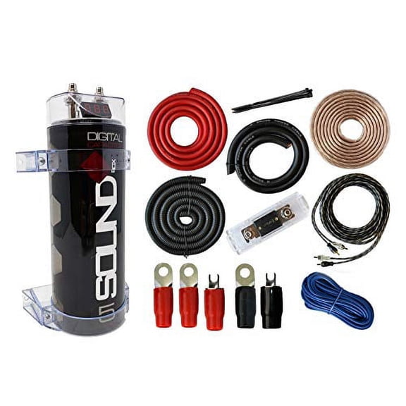 SoundBox 0 Gauge Amp Kit Amplifier Install Wiring & 5 Farad Digital Capacitor, 5000W
