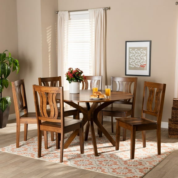 Baxton Studio Mare Modern and Contemporary Transitional Walnut Brown Finished Wood 7-Piece Dining Set