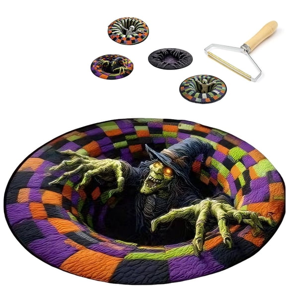 3D Halloween Rug, Optical Illusion Skeleton Abyss Quilted Round Area Rugs, Spooky Indoor Floor Mat, for Living Room Bedroom Entryway Party Decor (EE,60CM)