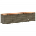 thumbnail image 3 of vidaXL Patio Storage Box Gray 86.6"x19.7"x21.3" Poly Rattan Acacia Wood, 3 of 9