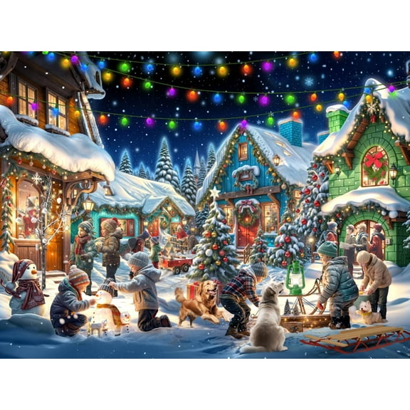 Christmas Town Jigsaw Puzzle 550 Piece by Vermont Christmas Company - Large Pieces - Fully Interlocking & Randomly Shaped Pieces - 24" x 18"