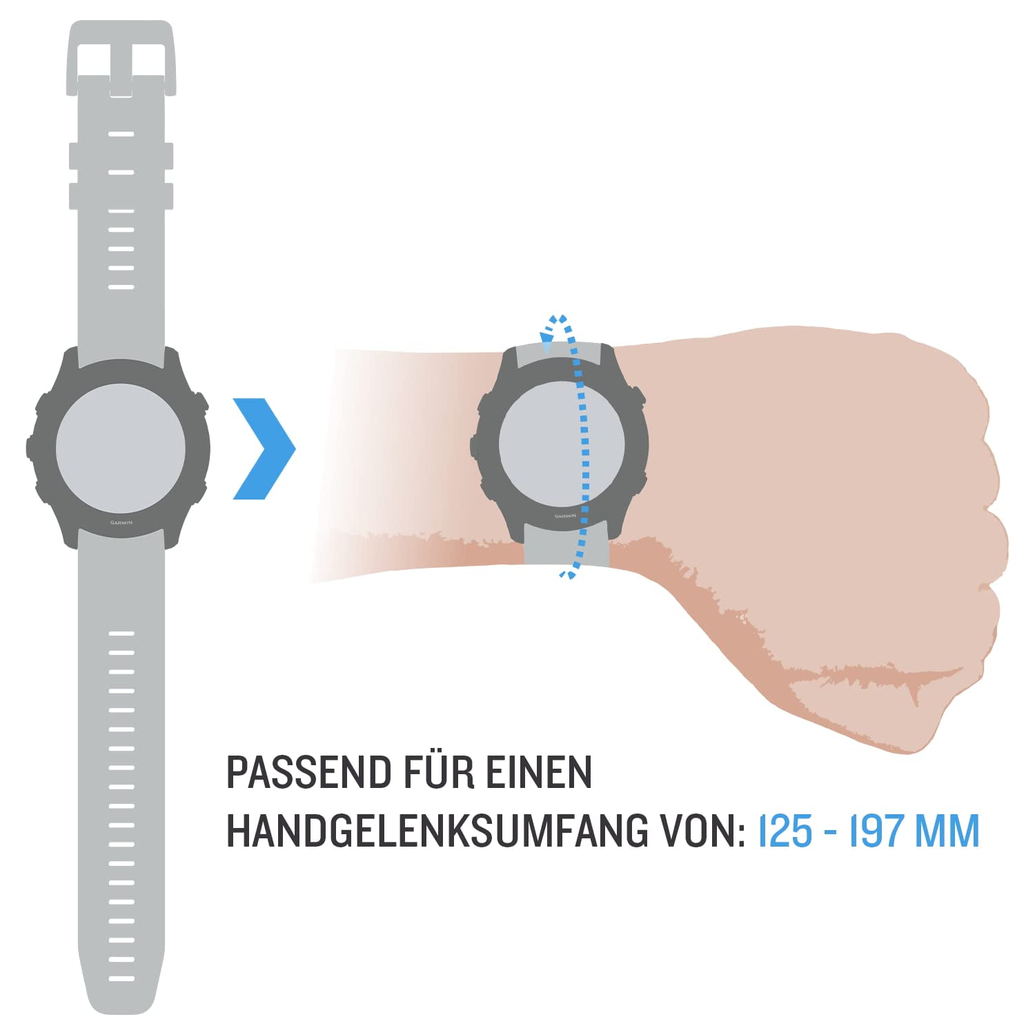 Garmin Quick Release 20mm, Silicone Band - Granite Blue with Black Hardware