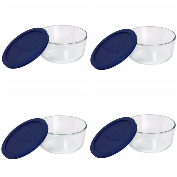 Contenedor Pyrex, plato redondo para 4 tazas con tapa azul oscuro, 4 unidades