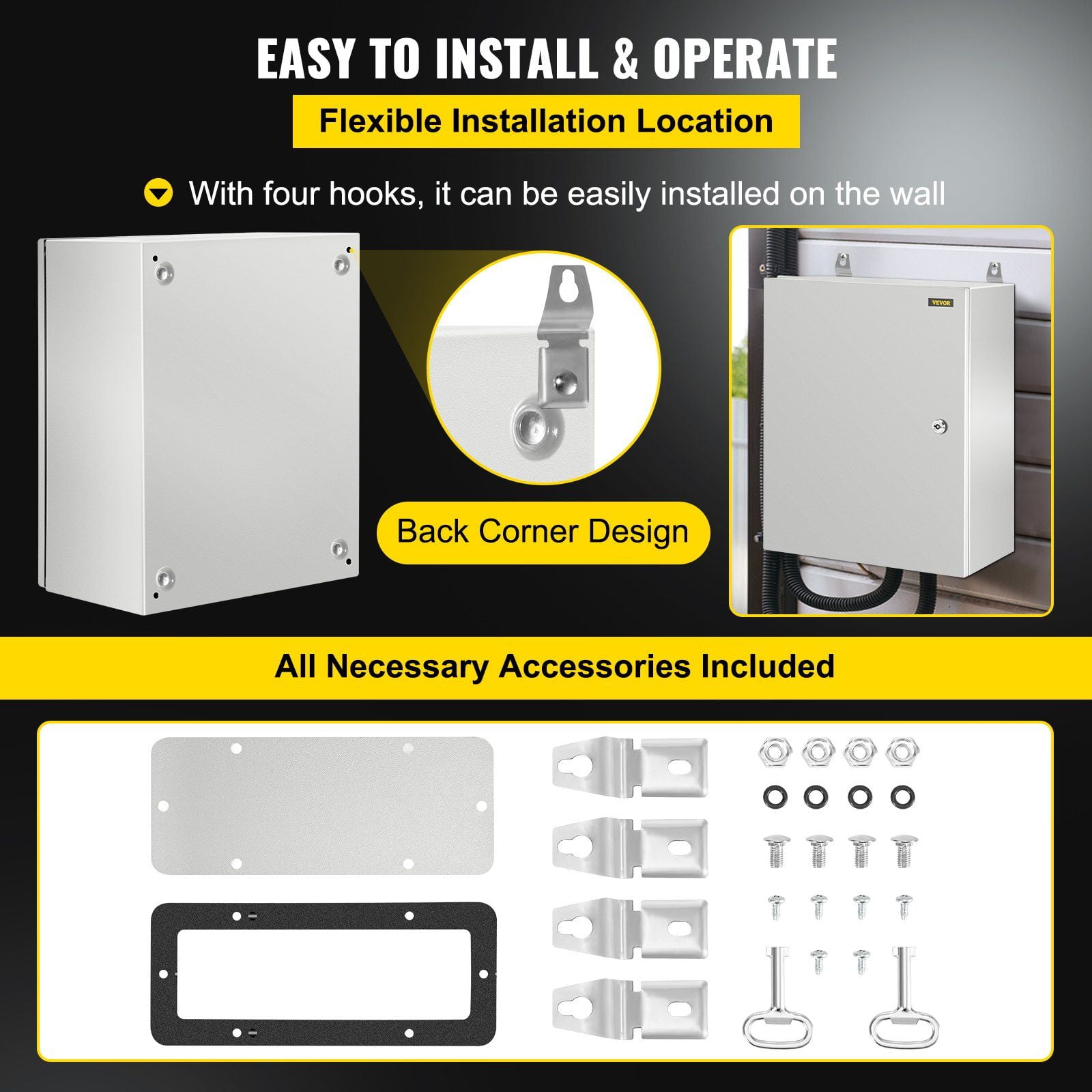 HCY NEMA Steel Enclosure, 20 x 16 x 10'' NEMA 4X Steel Electrical Box, IP66 Waterproof & Dustproof, Outdoor/Indoor Electrical Junction Box, with Mounting Plate