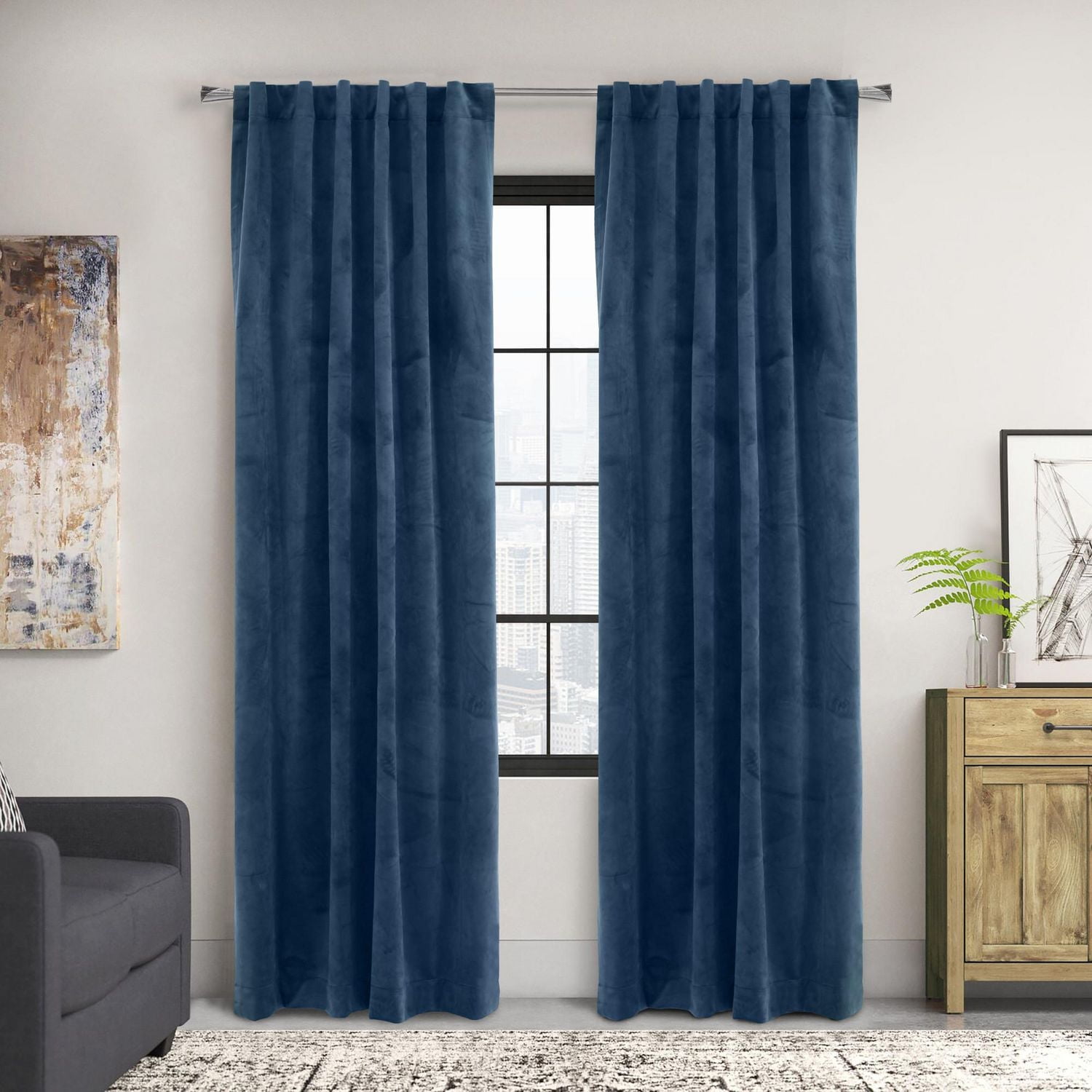 Loft Living Sicily Room Darkening Dual Header Single Curtain Panel 50 x 95 in Dark Blue
