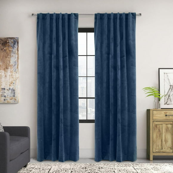 Loft Living Sicily Room Darkening Dual Header Single Curtain Panel 50 x 63 in Dark Blue