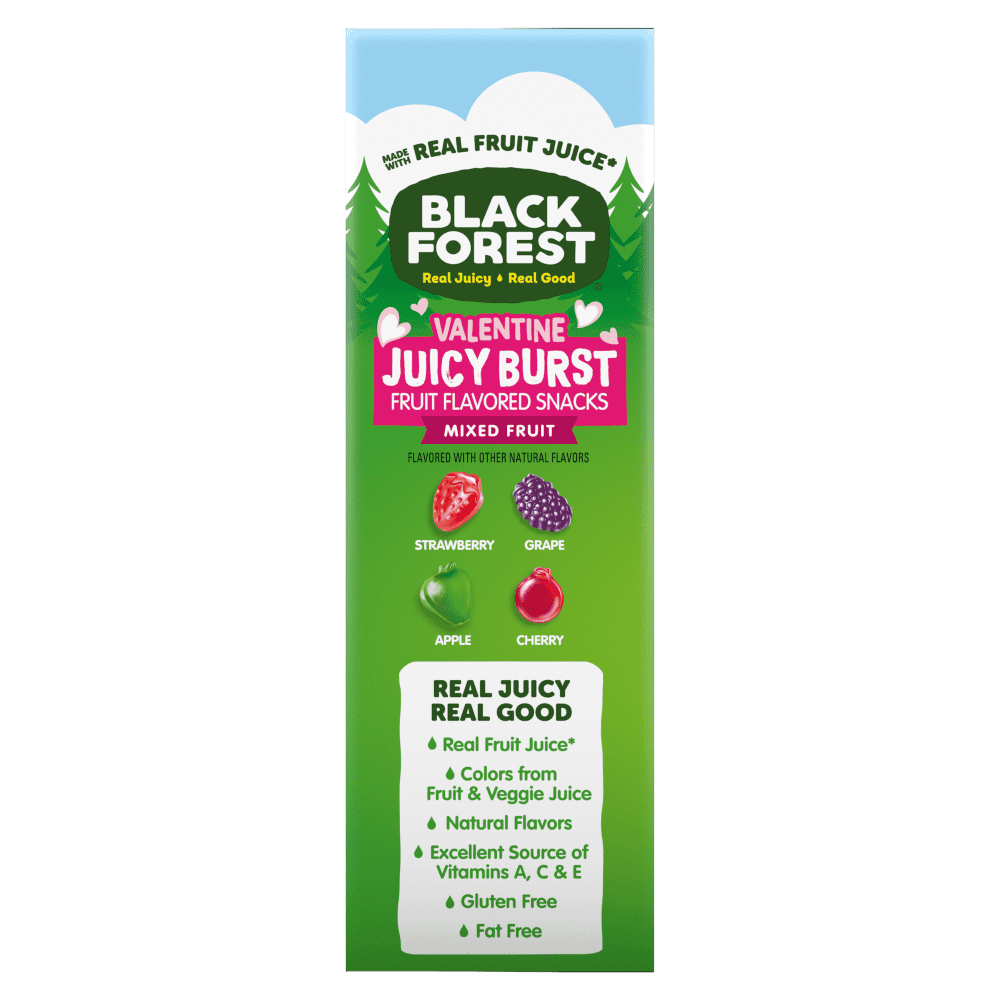 Black Forest Valentine Juicy Burst Fruit Flavored Snacks, Mixed Fruit Flavors, A Juicy Burst of Natural Flavors, Made with Real Fruit Juice, 0.8 oz 20 Count