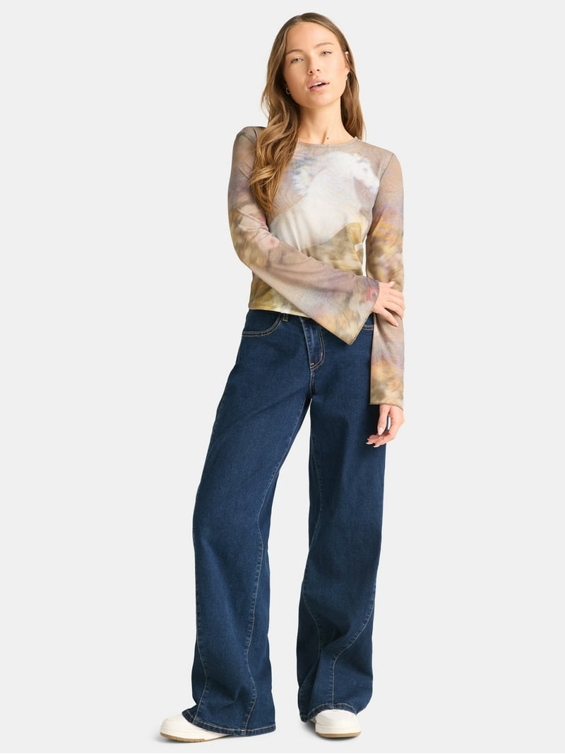 Madden NYC Women's Mesh Top with Long Sleeves, Sizes XXS-XXL