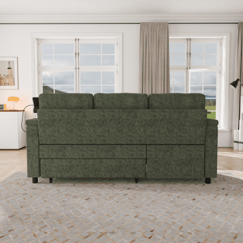 81" 3-in-1 Convertible Sofa Bed, Electric Recliner & Sleeper with Table, USB Ports, Storage Armrests, Chenille, 6 Adjustable Positions, Green