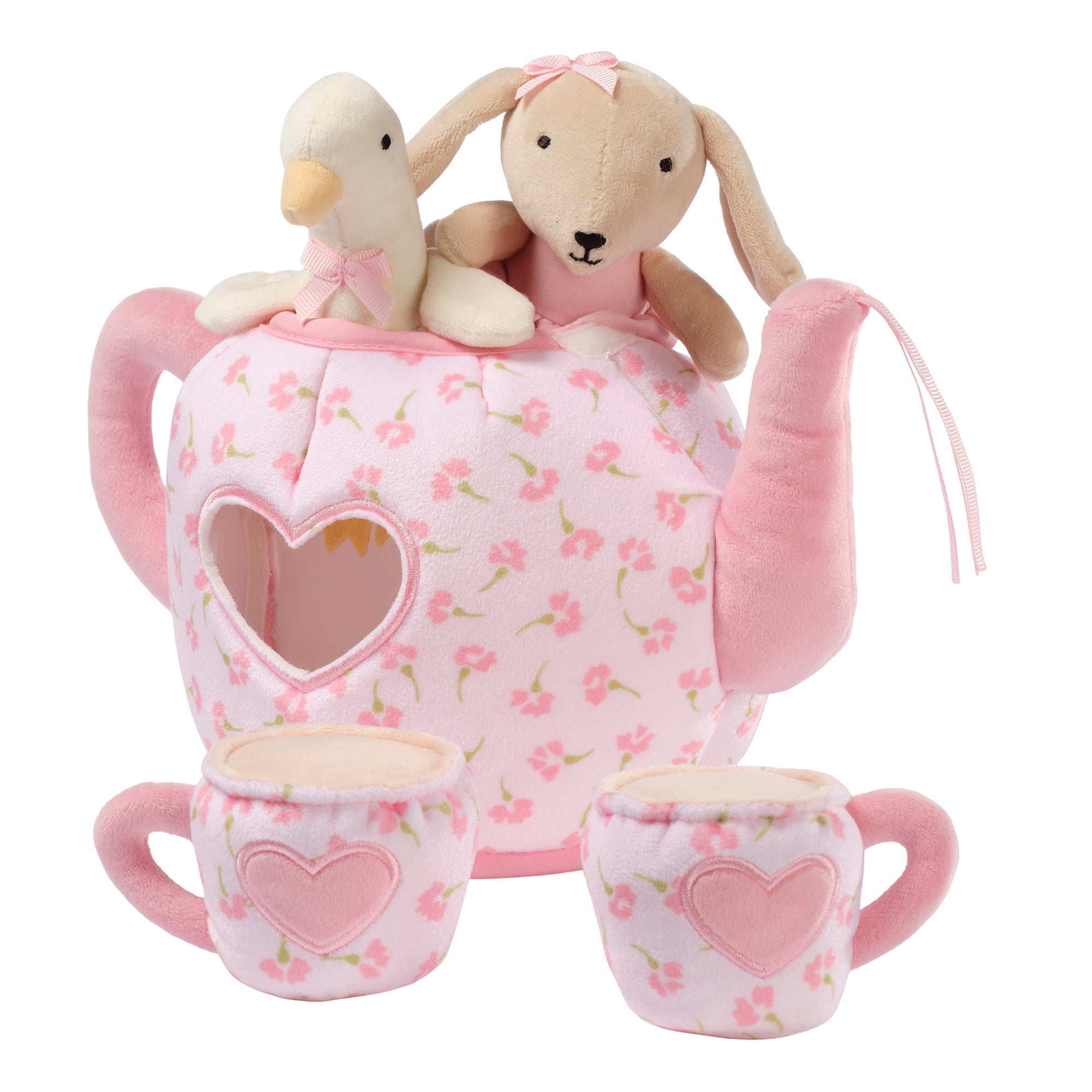 Lambs & Ivy Tea Party Interactive Plush Playset Toy w/ Cups, Pot, Goose & Bunny