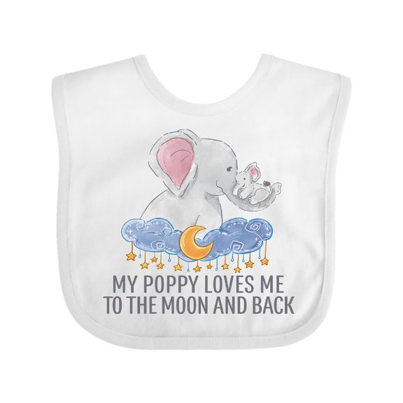 Inktastic My Poppy Loves Me to the Moon and Back Elephants in Clouds Boys or Girls Baby Bib