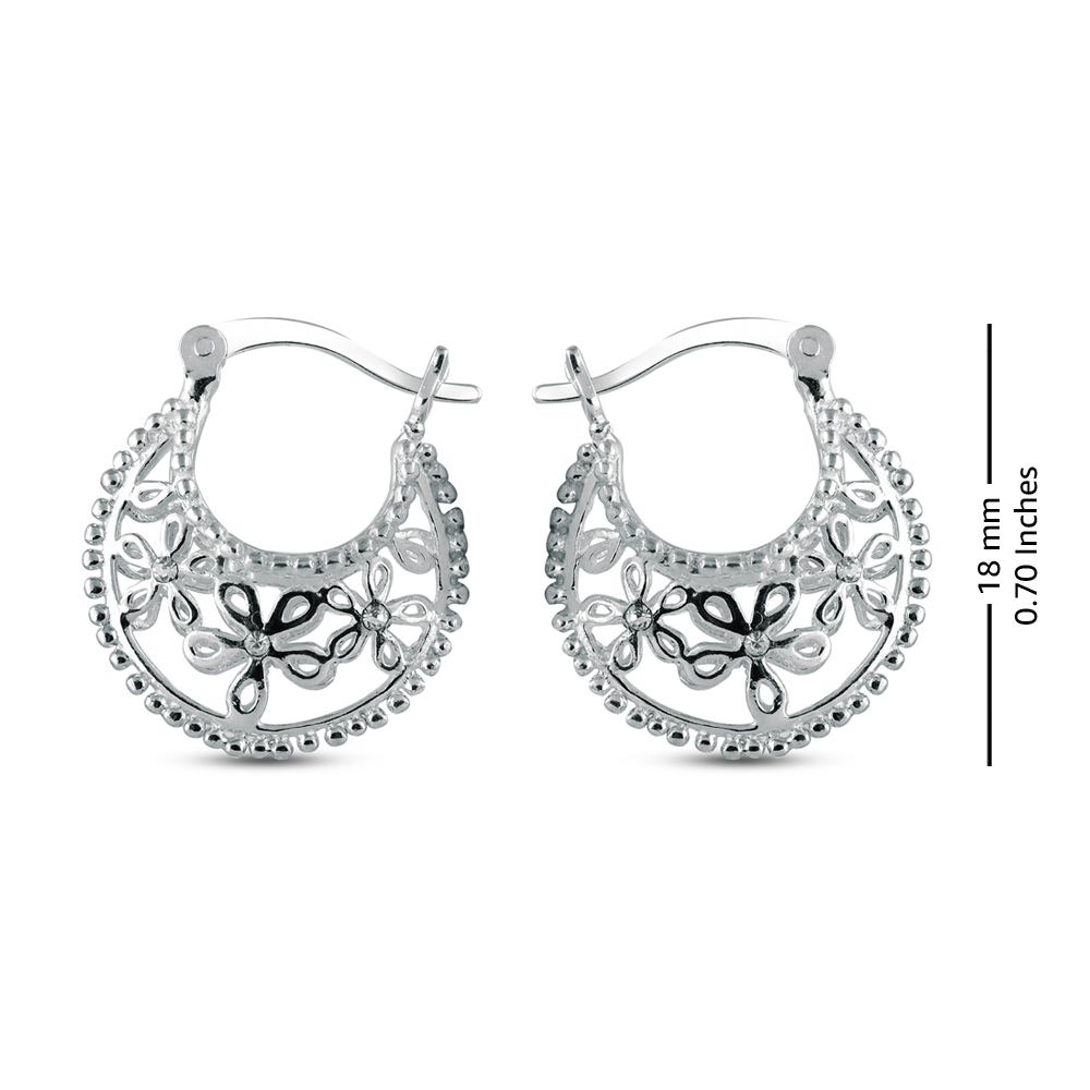 LeCalla 925 Sterling Silver Filigree Basket Hoop Earrings Cubic-Zirconia for Teen and Women 18MM