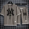 thumbnail image 2 of Conjunto de ropa deportiva de gimnasio para hombre, tejido de punto, secado rápido, camiseta y pantalones cortos casuales de alta calidad, dos piezas falsas de moda de verano, conjunto de 2 piezas, 20, 2 of 5