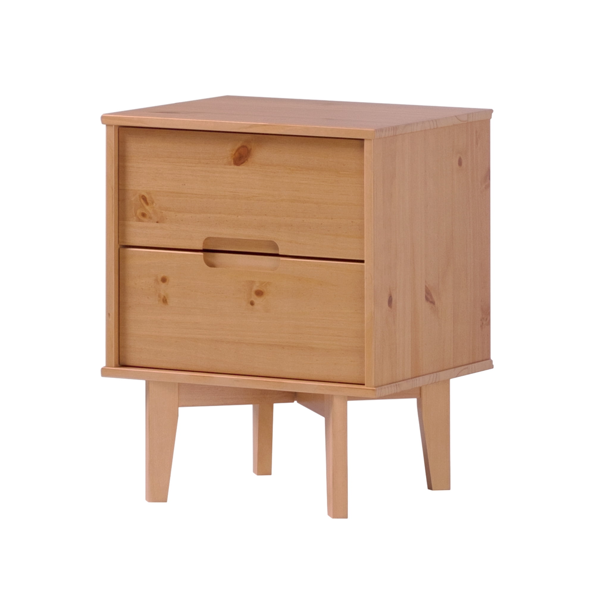 Walker Edison 22” Mid-Century Modern Groove Handle Solid Wood Nightstand, Natural Pine