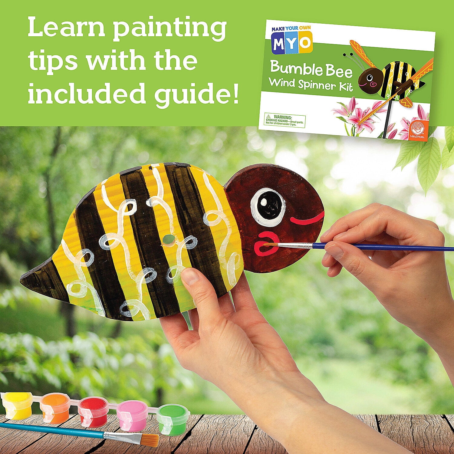 MindWare Make Your Own Bumble Bee Wind Spinner Wood Craft Kit, Build & Decorate for Ages 8 & Up