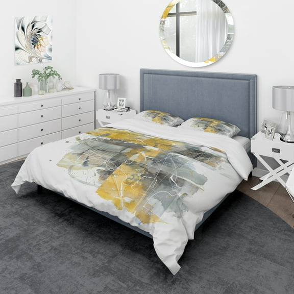 Designart 'Moving In and Out of Traffic II Yellow Grey' Geometric Duvet Cover Set