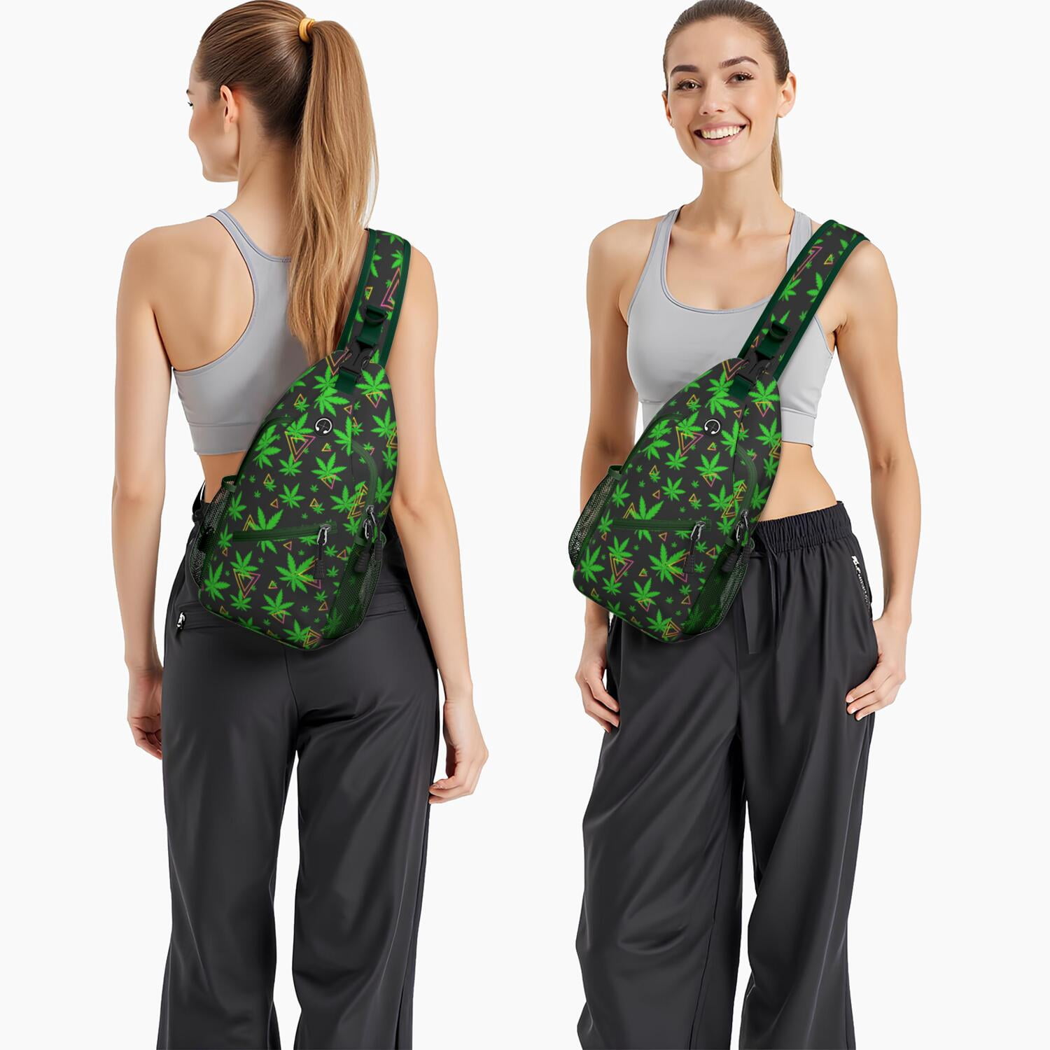 Colorful Weed Sling Bag for Men & Women - Durable Chest Bag with Secure Zippers for Biking & Urban Use - Hemp Leaf & Marijuana Leaf Aesthetic