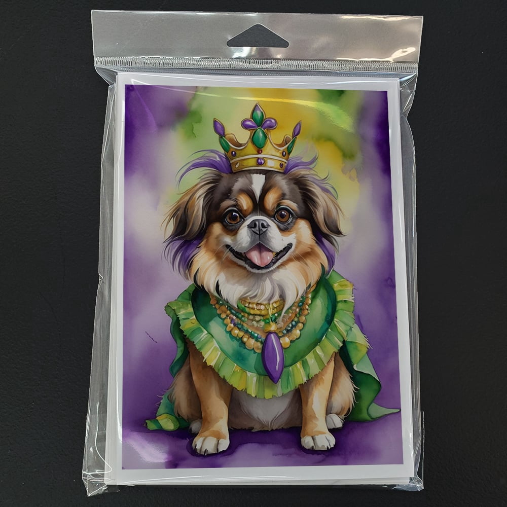 Tibetan Spaniel King of Mardi Gras Greeting Cards Pack of 8 7 in x 5 in