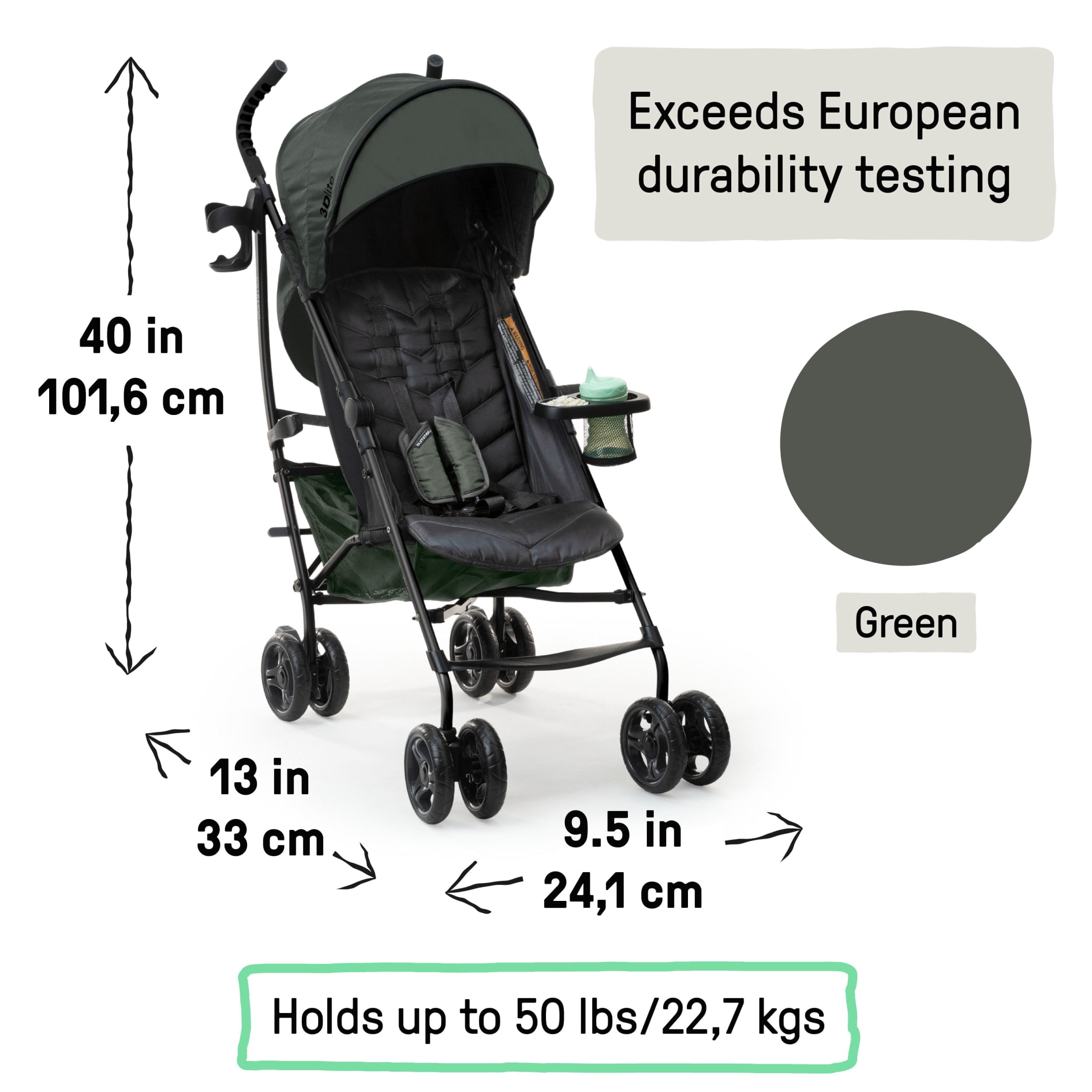 Ingenuity 3Dlite Convenience Stroller, Green - Age 6 Months Up to 50 Lbs.