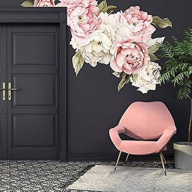 Calcomanía de pared de peonías florales, flores de ramo de peonía, pegatina de pared extraíble para pelar y pegar