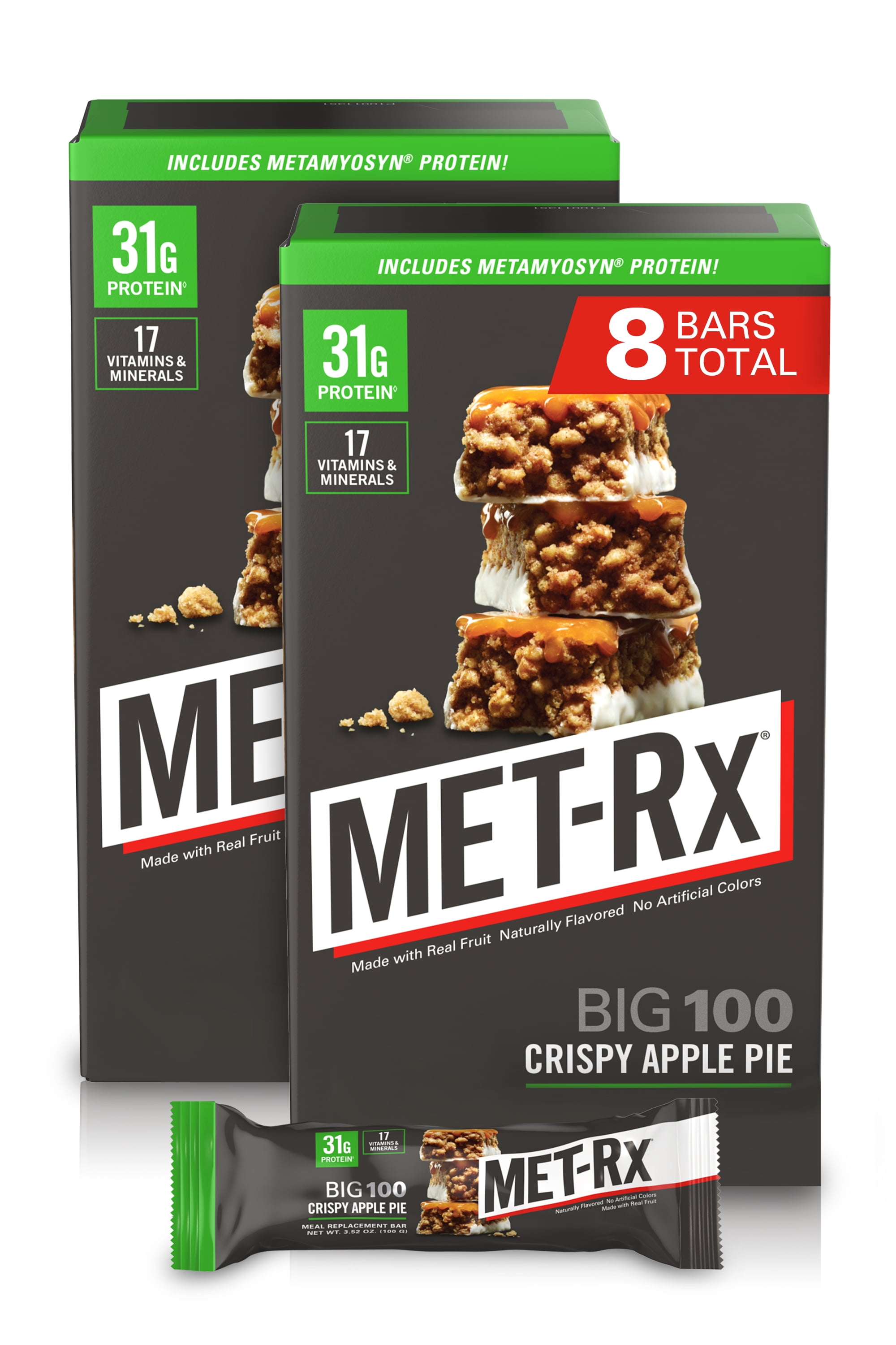 METRx Big 100 Colossal Protein Bars, Crispy Apple Pie, 4 Count, 2 Pack