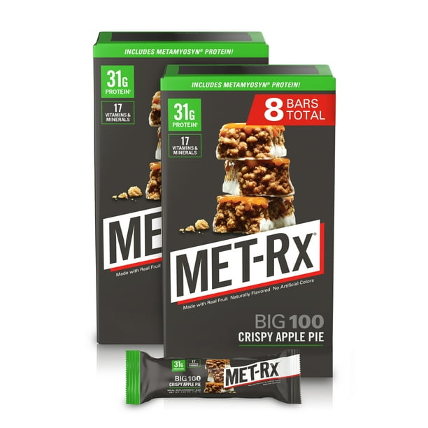 METRx Big 100 Colossal Protein Bars, Crispy Apple Pie, 4 Count, 2 Pack