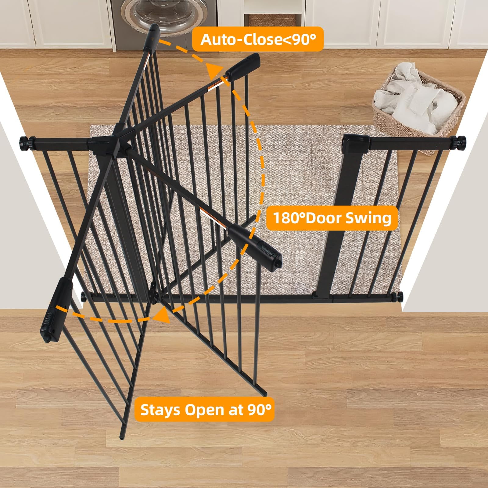 29-57 Inch Dog Gate Indoor, Adjustable Pet Gates for Wide Openings, Pressure Mounted Pet Fence, No Drilling, Expandable Dog Gate for Doorways, Stairways and Hallways (Brown, 29"-57" W x 30.5“H)
