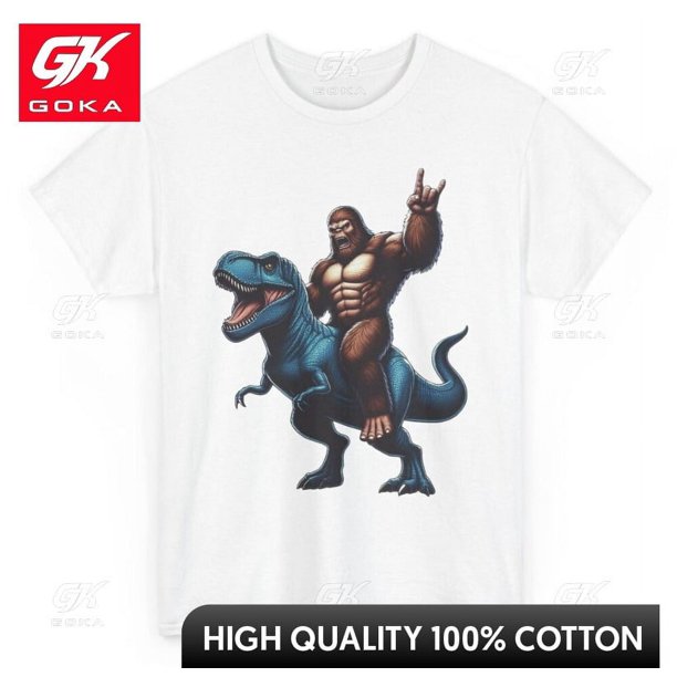 Camisetas con gráficos Bigfoot Riding T Rex ropa para hombre camisetas de algodón para mujer Camiseta estampada ropa Y2K camiseta divertida bonita