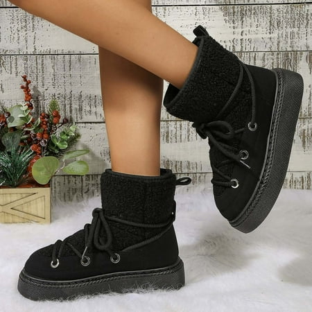 Limited Time Savings  Thick-Soled Snow Boots  Large Size  Velvet Casual  Warm High-top  Cotton Shoes  Women s  Snowproof  Winter Comfort  Plus Size Fashion | Black 42  Sopatenor