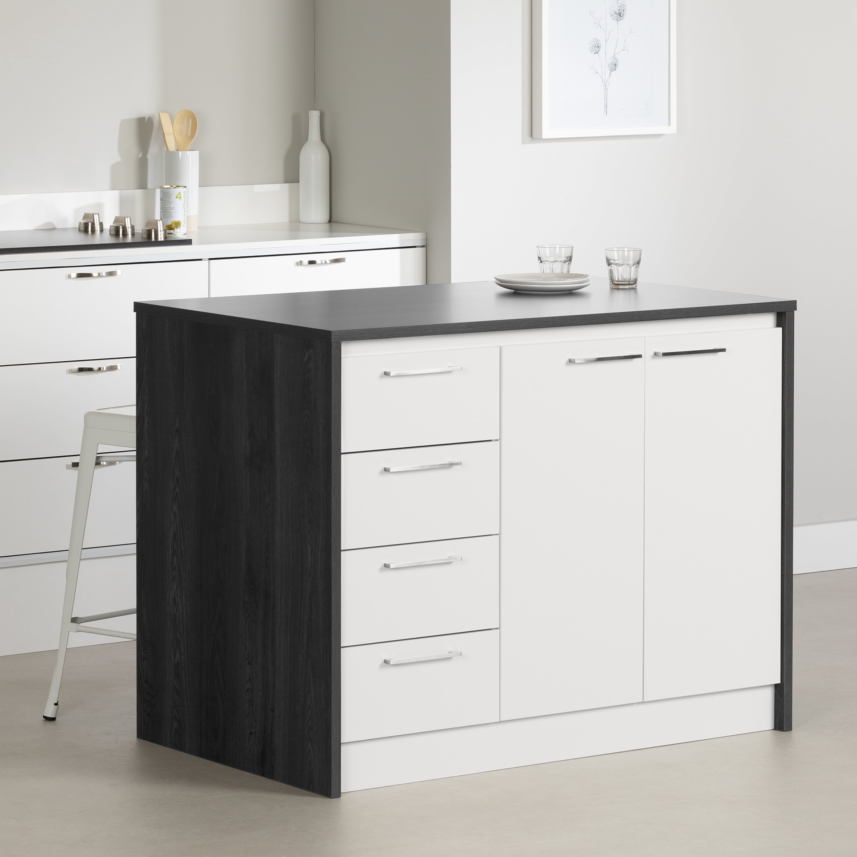 Myro Kitchen Island Gray Oak and White