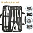 thumbnail image 5 of 18-piece outdoor patio barbecue grill set, including various practical accessories such as knives and forks, and a carrying bag. Made of stainless steel with a wooden handle,, 5 of 8