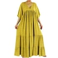 thumbnail image 2 of Sakmal Dresses for Women Elegant Asymmetrical Pleated Floral Yellow Oversized Short Sleeve Maxi Shift Dress, 2 of 6