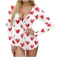 thumbnail image 4 of FNFYFH Women’s Valentines Deep V Neck Shorts Long Sleeve Knitted One Piece Bodysuit Sexy Pajama Onesie Bodycon Rompers Overall, 4 of 5