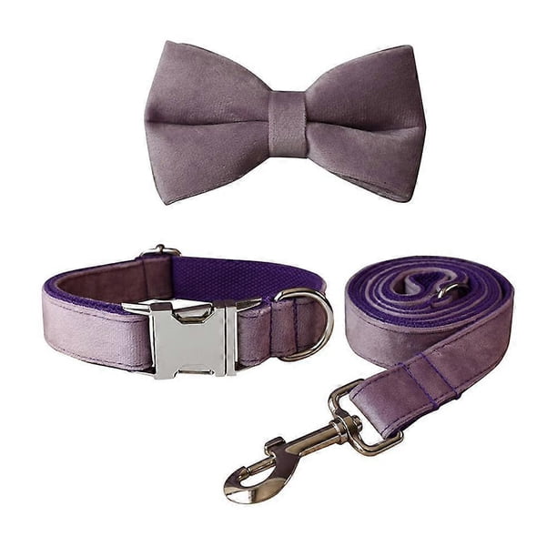 Pet Dog Collar and Leash, Velvet Dog Collar and Leash, Soft and Comfortable, Adjustable Collars for Dogs Dark Purple Pink Velvet Dog Collar Double Kno