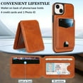 thumbnail image 5 of Compatible with Magsafe 2 in 1 Detachable for iPhone 15 Wallet Case with Card Holder Women Men, Magnetic PU Leather RFID Blocking Flip Kickstand Credit Slots,for iPhone 15, Lightbrown, 5 of 11
